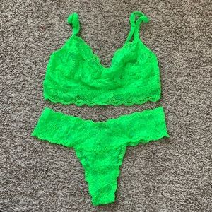 Neon green bralette and thong